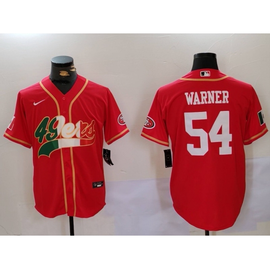Men San Francisco 49ers 54 Fred Warner Red With Patch Cool Base Stitched Baseball Jersey 3 Men San Francisco 49ers 54 Fred Warner Red With Patch Cool Base Stitched Baseball Jersey 3