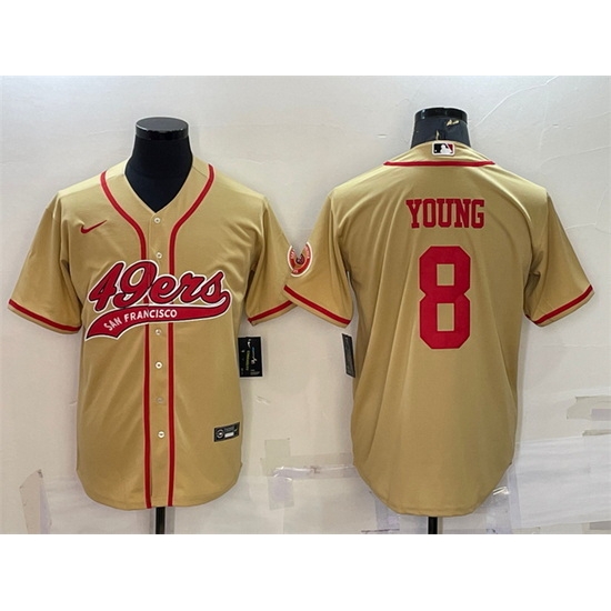 Men San Francisco 49ers 8 Steve Young Gold With Patch Cool Base Stitched Baseball Jersey Men San Francisco 49ers 8 Steve Young Gold With Patch Cool Base Stitched Baseball Jersey