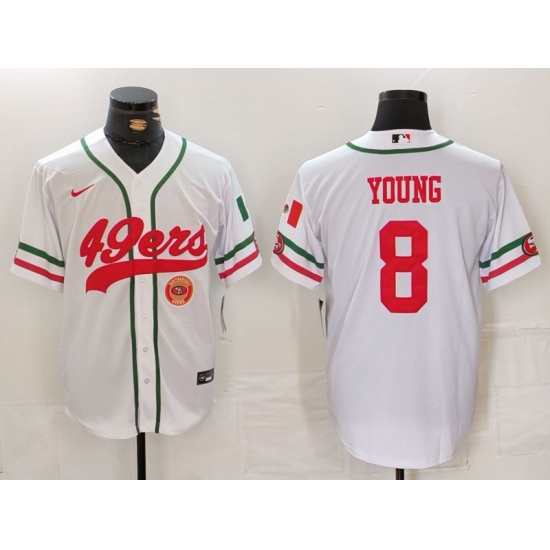 Men San Francisco 49ers 8 Steve Young White With Patch Cool Base Stitched Baseball Jersey 1 Men San Francisco 49ers 8 Steve Young White With Patch Cool Base Stitched Baseball Jersey 1