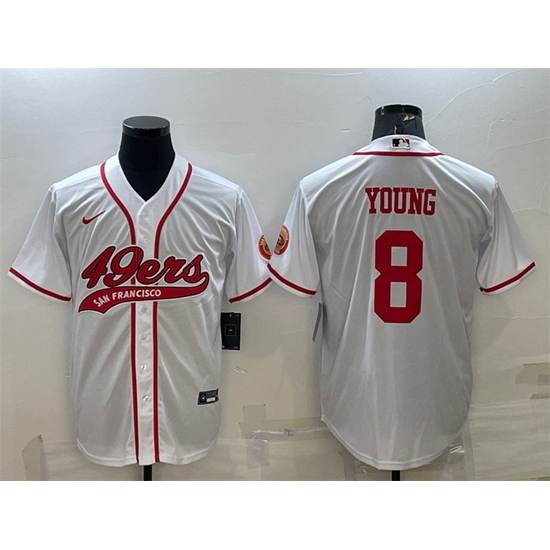 Men San Francisco 49ers 8 Steve Young White With Patch Cool Base Stitched Baseball Jersey Men San Francisco 49ers 8 Steve Young White With Patch Cool Base Stitched Baseball Jersey