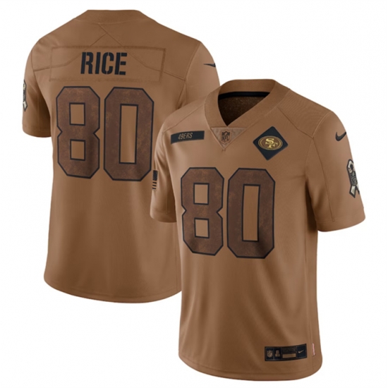 Men San Francisco 49ers 80 Jerry Rice 2023 Brown Salute To Service Limited Stitched Football Jersey Men San Francisco 49ers 80 Jerry Rice 2023 Brown Salute To Service Limited Stitched Football Jersey