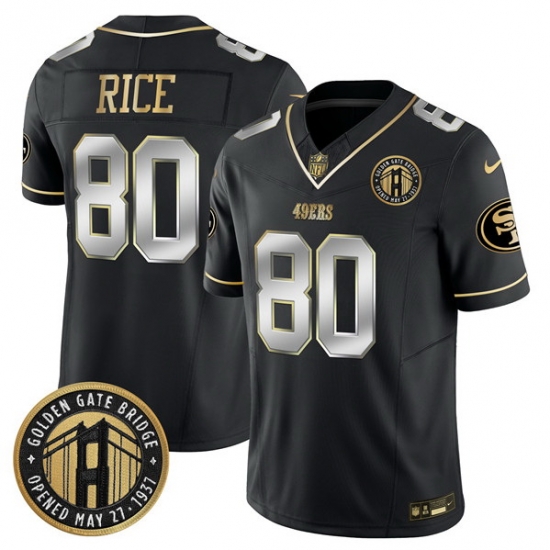 Men San Francisco 49ers 80 Jerry Rice Black F U S E Golden Gate Bridge Patch Vapor Limited Stitched Football Jersey Men San Francisco 49ers 80 Jerry Rice Black F U S E Golden Gate Bridge Patch Vapor Limited Stitched Football Jersey