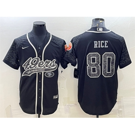 Men San Francisco 49ers 80 Jerry Rice Black Reflective With Patch Cool Base Stitched Baseball Jersey Men San Francisco 49ers 80 Jerry Rice Black Reflective With Patch Cool Base Stitched Baseball Jersey