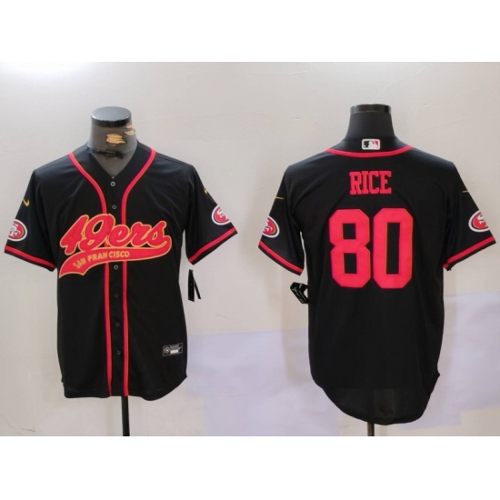 Men San Francisco 49ers 80 Jerry Rice Black With Patch Cool Base Stitched Baseball Jersey 5 Men San Francisco 49ers 80 Jerry Rice Black With Patch Cool Base Stitched Baseball Jersey 5