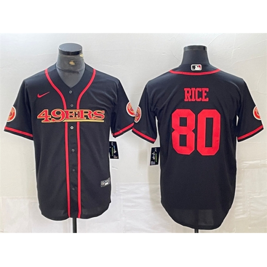 Men San Francisco 49ers 80 Jerry Rice Black With Patch Cool Base Stitched Baseball Jersey Men San Francisco 49ers 80 Jerry Rice Black With Patch Cool Base Stitched Baseball Jersey