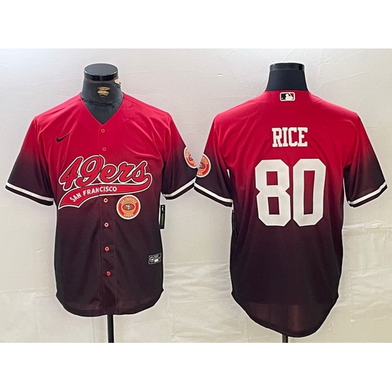 Men San Francisco 49ers 80 Jerry Rice Red Black With Patch Cool Base Stitched Baseball jerseys 1 Men San Francisco 49ers 80 Jerry Rice Red Black With Patch Cool Base Stitched Baseball jerseys 1