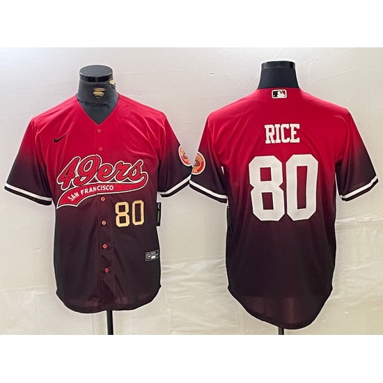 Men San Francisco 49ers 80 Jerry Rice Red Black With Patch Cool Base Stitched Baseball jerseys 2 Men San Francisco 49ers 80 Jerry Rice Red Black With Patch Cool Base Stitched Baseball jerseys 2