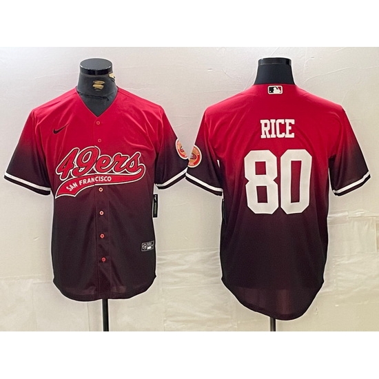 Men San Francisco 49ers 80 Jerry Rice Red Black With Patch Cool Base Stitched Baseball jerseys Men San Francisco 49ers 80 Jerry Rice Red Black With Patch Cool Base Stitched Baseball jerseys