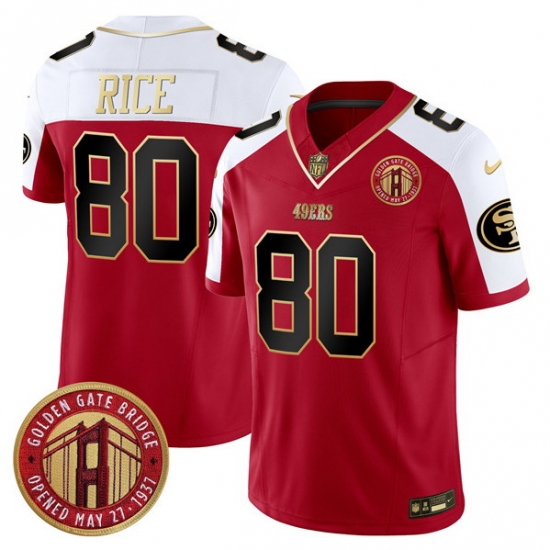 Men San Francisco 49ers 80 Jerry Rice Red F U S E Golden Gate Bridge Patch Alternate Vapor Limited Stitched Football Jersey Men San Francisco 49ers 80 Jerry Rice Red F U S E Golden Gate Bridge Patch Alternate Vapor Limited Stitched Football Jersey