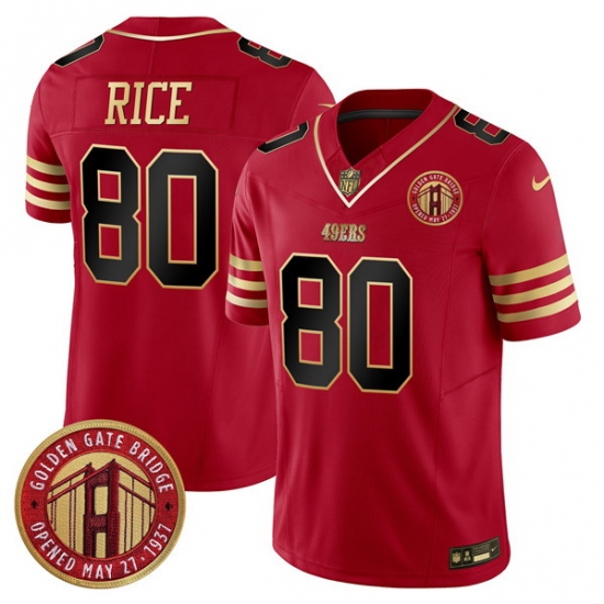 Men San Francisco 49ers 80 Jerry Rice Red F U S E Golden Gate Bridge Patch Balck Scarlet Vapor Limited Stitched Football Jersey Men San Francisco 49ers 80 Jerry Rice Red F U S E Golden Gate Bridge Patch Balck Scarlet Vapor Limited Stitched Football Jersey