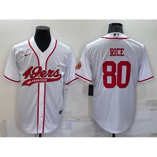 Men San Francisco 49ers 80 Jerry Rice White With Patch Cool Base Stitched Baseb Men San Francisco 49ers 80 Jerry Rice White With Patch Cool Base Stitched Baseb