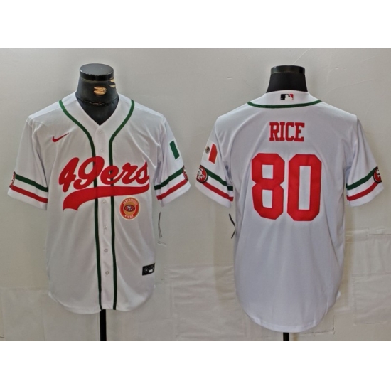 Men San Francisco 49ers 80 Jerry Rice White With Patch Cool Base Stitched Baseball Jersey 2 Men San Francisco 49ers 80 Jerry Rice White With Patch Cool Base Stitched Baseball Jersey 2
