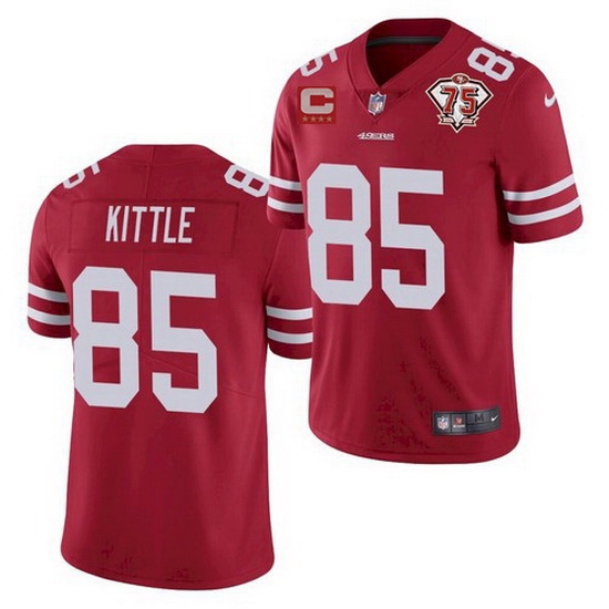 Men San Francisco 49ers 85 George Kittle 2021 Red With C Patch 75th Anniversary Vapor Untouchable Limited NFL Jersey Men San Francisco 49ers 85 George Kittle 2021 Red With C Patch 75th Anniversary Vapor Untouchable Limited NFL Jersey