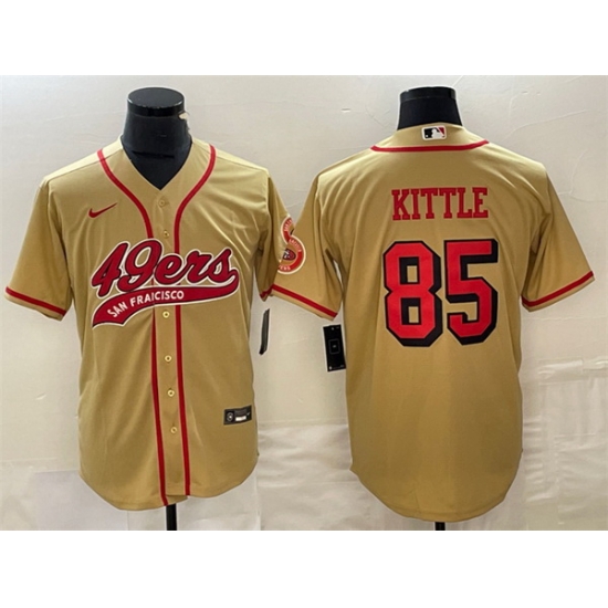 Men San Francisco 49ers 85 George Kittle New Gold Cool Base Stitched Baseball Jersey Men San Francisco 49ers 85 George Kittle New Gold Cool Base Stitched Baseball Jersey