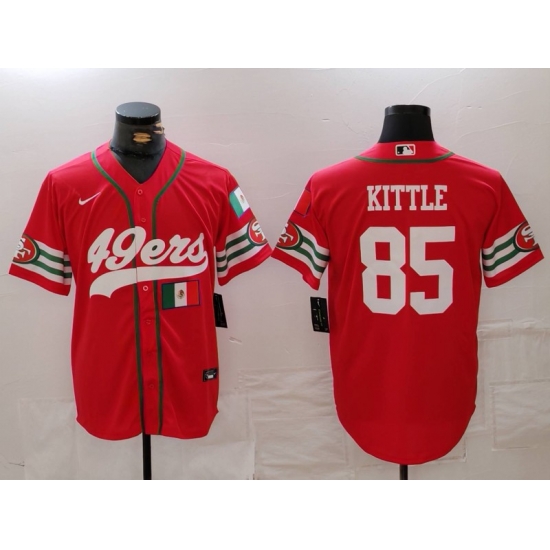 Men San Francisco 49ers 85 George Kittle Red With Patch Cool Base Stitched Baseball Jersey 1 Men San Francisco 49ers 85 George Kittle Red With Patch Cool Base Stitched Baseball Jersey 1