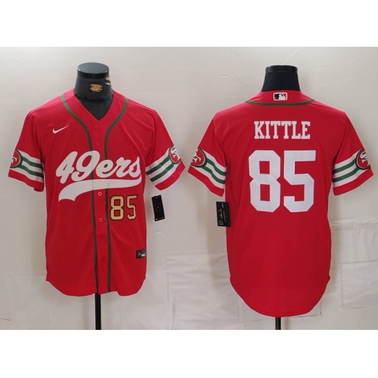 Men San Francisco 49ers 85 George Kittle Red With Patch Cool Base Stitched Baseball Jersey 3 Men San Francisco 49ers 85 George Kittle Red With Patch Cool Base Stitched Baseball Jersey 3