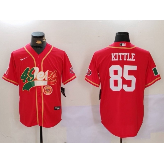 Men San Francisco 49ers 85 George Kittle Red With Patch Cool Base Stitched Baseball Jersey C Men San Francisco 49ers 85 George Kittle Red With Patch Cool Base Stitched Baseball Jersey C