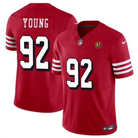 Men San Francisco 49ers 92 Chase Young New Red 2023 F U S E With John Madden Patch Vapor Limited Stitched Football Jersey Men San Francisco 49ers 92 Chase Young New Red 2023 F U S E With John Madden Patch Vapor Limited Stitched Football Jersey