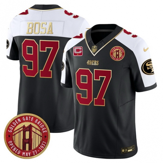 Men San Francisco 49ers 97 Nick Bosa Balck F U S E Golden Gate Bridge With 1 Star C Patch Alternate Vapor Limited Stitched Football Jersey Men San Francisco 49ers 97 Nick Bosa Balck F U S E Golden Gate Bridge With 1 Star C Patch Alternate Vapor Limited Stitched Football Jersey