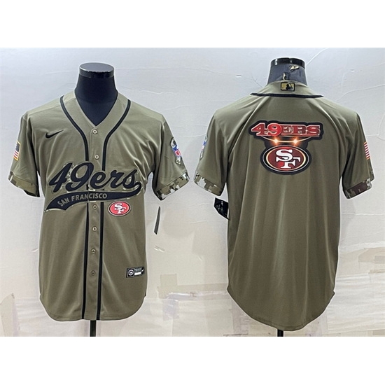 Men San Francisco 49ers Olive Salute To Service Team Big Logo Cool Base Stitched Baseball Jersey Men San Francisco 49ers Olive Salute To Service Team Big Logo Cool Base Stitched Baseball Jersey