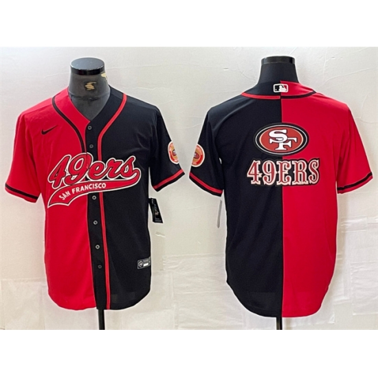 Men San Francisco 49ers Red Black Split Team Big Logo With Patch Cool Base Stitched Baseball Jersey 3 Men San Francisco 49ers Red Black Split Team Big Logo With Patch Cool Base Stitched Baseball Jersey 3