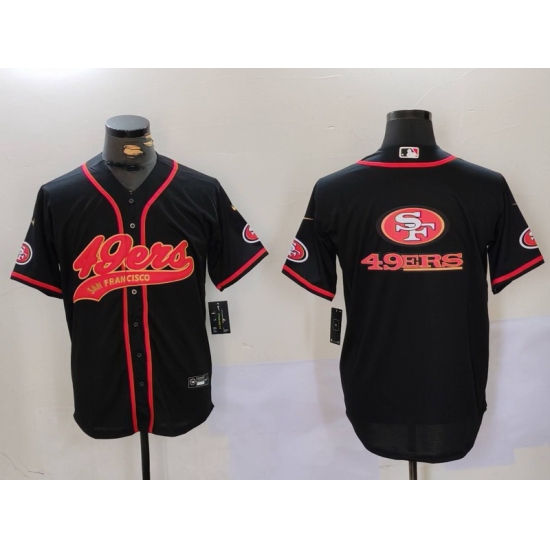 Men San Francisco 49ers Team Big Logo Black With Patch Cool Base Stitched Baseball Jersey 7 Men San Francisco 49ers Team Big Logo Black With Patch Cool Base Stitched Baseball Jersey 7