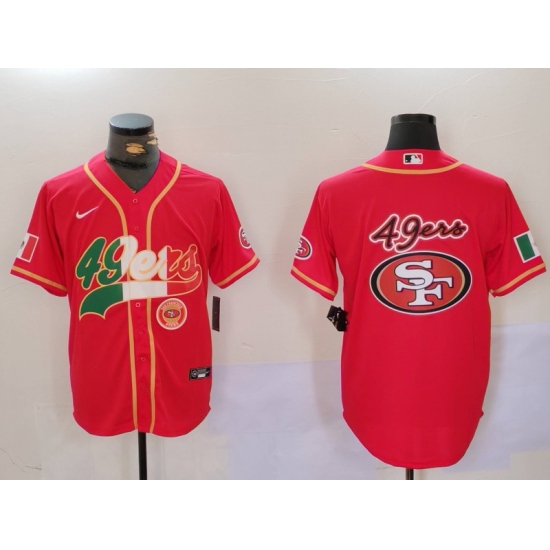 Men San Francisco 49ers Team Big Logo Red With Patch Cool Base Stitched Baseball Jersey 3 Men San Francisco 49ers Team Big Logo Red With Patch Cool Base Stitched Baseball Jersey 3
