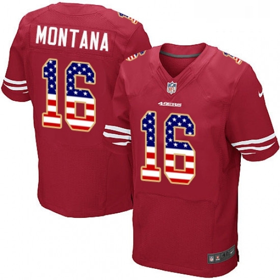Mens Nike San Francisco 49ers 16 Joe Montana Elite Red Home USA Flag Fashion NFL Jersey Mens Nike San Francisco 49ers 16 Joe Montana Elite Red Home USA Flag Fashion NFL Jersey