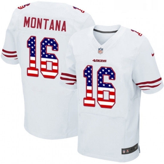 Mens Nike San Francisco 49ers 16 Joe Montana Elite White Road USA Flag Fashion NFL Jersey Mens Nike San Francisco 49ers 16 Joe Montana Elite White Road USA Flag Fashion NFL Jersey