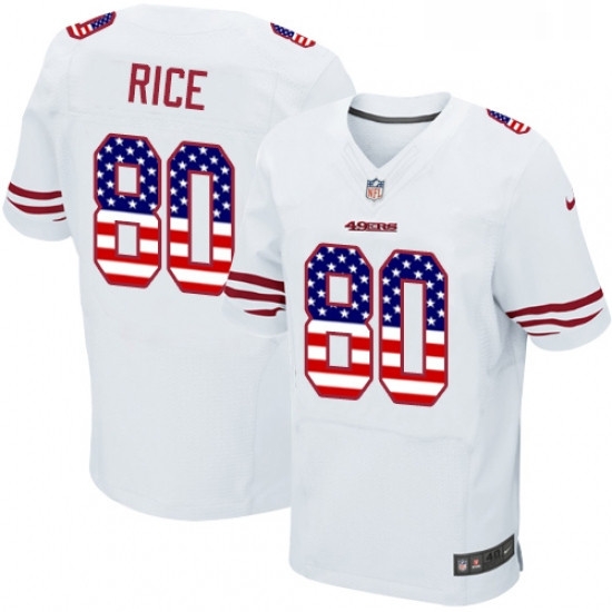 Mens Nike San Francisco 49ers 80 Jerry Rice Elite White Road USA Flag Fashion NFL Jersey Mens Nike San Francisco 49ers 80 Jerry Rice Elite White Road USA Flag Fashion NFL Jersey