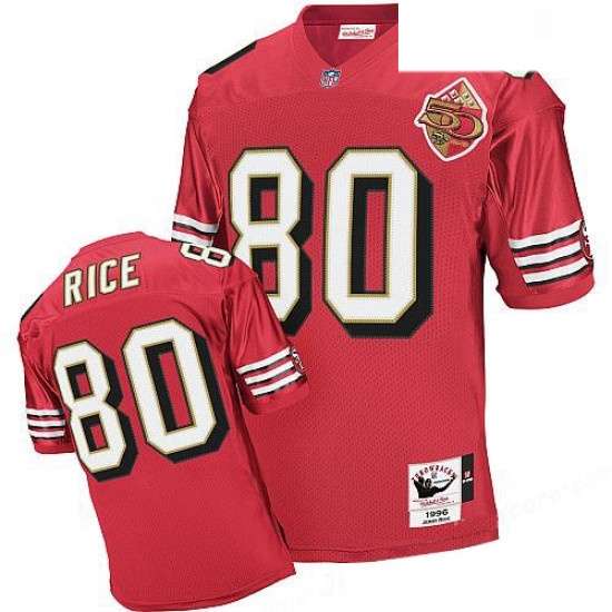 Mitchell And Ness San Francisco 49ers 80 Jerry Rice Authentic Red Team Color 50TH Patch 1996 Throwback NFL Jersey Mitchell And Ness San Francisco 49ers 80 Jerry Rice Authentic Red Team Color 50TH Patch 1996 Throwback NFL Jersey
