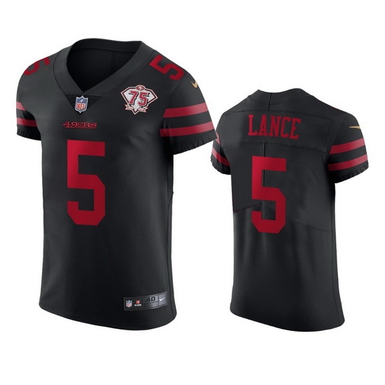 Nike San Francisco 49ers 5 Trey Lance Black Alternate Men 75th Anniversary Stitched NFL Vapor Untouchable Elite Jersey Nike San Francisco 49ers 5 Trey Lance Black Alternate Men 75th Anniversary Stitched NFL Vapor Untouchable Elite Jersey
