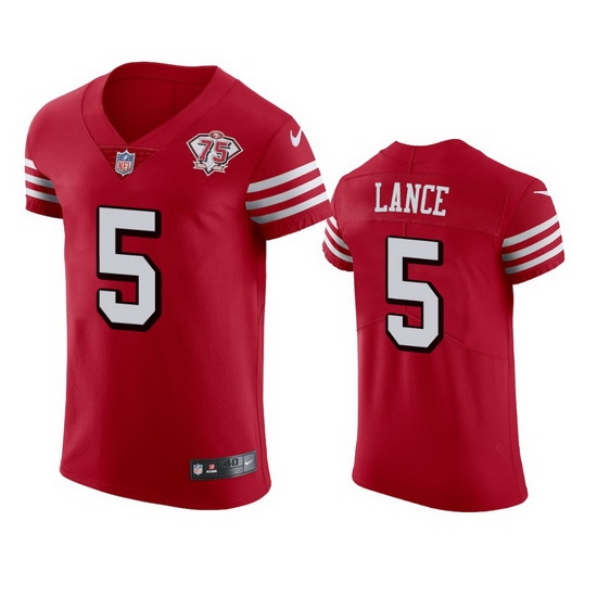 Nike San Francisco 49ers 5 Trey Lance Red Rush Men 75th Anniversary Stitched NFL Vapor Untouchable Elite Jersey Nike San Francisco 49ers 5 Trey Lance Red Rush Men 75th Anniversary Stitched NFL Vapor Untouchable Elite Jersey