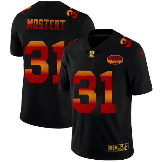 San Francisco 49ers 31 Raheem Mostert Men Black Nike Red Orange Stripe Vapor Limited NFL Jersey San Francisco 49ers 31 Raheem Mostert Men Black Nike Red Orange Stripe Vapor Limited NFL Jersey