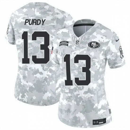 Women San Francisco 49ers 13 Brock Purdy 2024 F U S E Arctic Camo Salute To Service Limited Stitched Jersey Women San Francisco 49ers 13 Brock Purdy 2024 F U S E Arctic Camo Salute To Service Limited Stitched Jersey