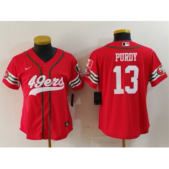 Women San Francisco 49ers 13 Brock Purdy Red Mexico With Patch Cool Base Stitched Baseball Jersey Women San Francisco 49ers 13 Brock Purdy Red Mexico With Patch Cool Base Stitched Baseball Jersey