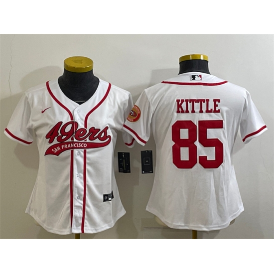 Women San Francisco 49ers 85 George Kittle White With Patch Cool Base Stitched Baseball Jersey Women San Francisco 49ers 85 George Kittle White With Patch Cool Base Stitched Baseball Jersey