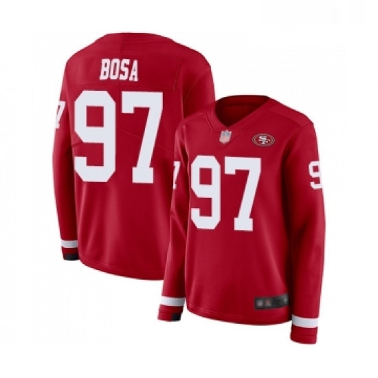 Womens San Francisco 49ers 97 Nick Bosa Limited Red Therma Long Sleeve Football Jersey Womens San Francisco 49ers 97 Nick Bosa Limited Red Therma Long Sleeve Football Jersey