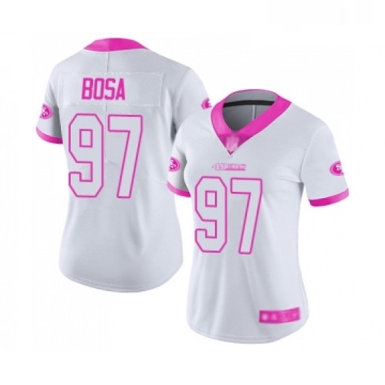 Womens San Francisco 49ers 97 Nick Bosa Limited White Pink Rush Fashion Football Jersey Womens San Francisco 49ers 97 Nick Bosa Limited White Pink Rush Fashion Football Jersey