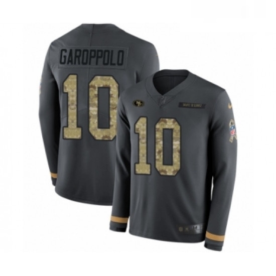 Youth Nike San Francisco 49ers 10 Jimmy Garoppolo Limited Black Salute to Service Therma Long Sleeve NFL Jersey Youth Nike San Francisco 49ers 10 Jimmy Garoppolo Limited Black Salute to Service Therma Long Sleeve NFL Jersey