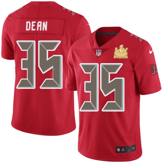 Men Nike Tampa Bay Buccaneers 35 Jamel Dean Red Men Super Bowl LV Champions Patch Stitched NFL Limited Rush Jersey Men Nike Tampa Bay Buccaneers 35 Jamel Dean Red Men Super Bowl LV Champions Patch Stitched NFL Limited Rush Jersey