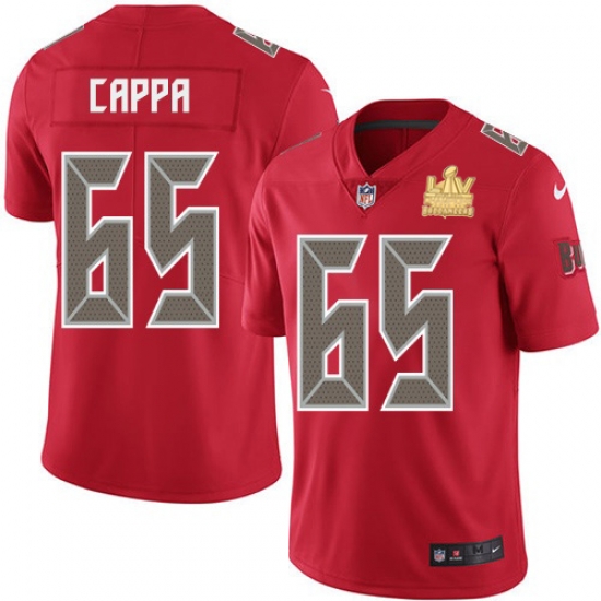 Men Nike Tampa Bay Buccaneers 65 Alex Cappa Red Men Super Bowl LV Champions Patch Stitched NFL Limited Rush Jersey Men Nike Tampa Bay Buccaneers 65 Alex Cappa Red Men Super Bowl LV Champions Patch Stitched NFL Limited Rush Jersey