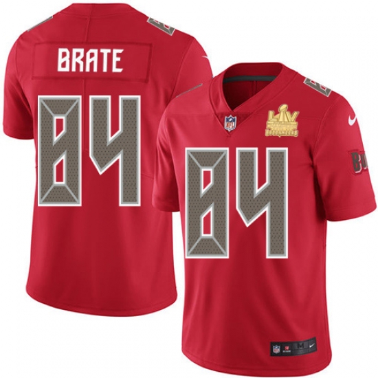 Men Nike Tampa Bay Buccaneers 84 Cameron Brate Red Men Super Bowl LV Champions Patch Stitched NFL Limited Rush Jersey Men Nike Tampa Bay Buccaneers 84 Cameron Brate Red Men Super Bowl LV Champions Patch Stitched NFL Limited Rush Jersey