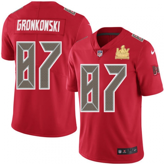 Men Nike Tampa Bay Buccaneers 87 Rob Gronkowski Red Men Super Bowl LV Champions Patch Stitched NFL Limited Rush Jersey Men Nike Tampa Bay Buccaneers 87 Rob Gronkowski Red Men Super Bowl LV Champions Patch Stitched NFL Limited Rush Jersey