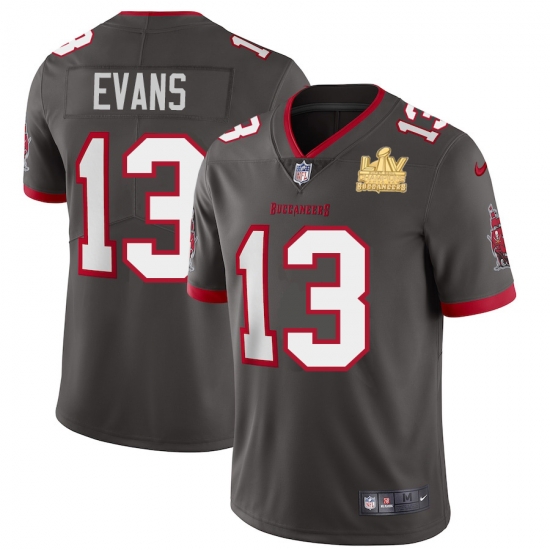 Men Tampa Bay Buccaneers 13 Mike Evans Men Super Bowl LV Champions Patch Nike Pewter Alternate Vapor Limited Jersey Men Tampa Bay Buccaneers 13 Mike Evans Men Super Bowl LV Champions Patch Nike Pewter Alternate Vapor Limited Jersey