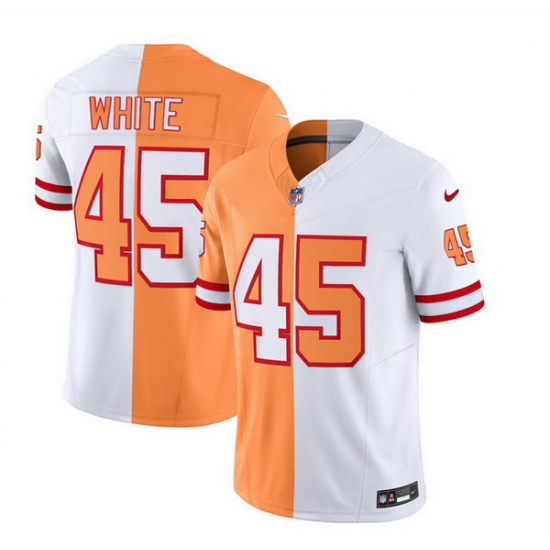 Men Tampa Bay Buccaneers 45 Devin White 2023 F U S E White Gold Split Throwback Limited Stitched Jersey Men Tampa Bay Buccaneers 45 Devin White 2023 F U S E White Gold Split Throwback Limited Stitched Jersey