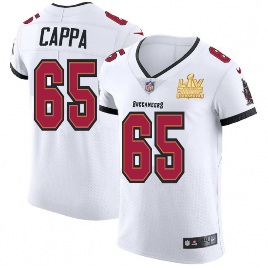 Men Tampa Bay Buccaneers 65 Alex Cappa Men Super Bowl LV Champions Patch Nike White Vapor Elite Jersey Men Tampa Bay Buccaneers 65 Alex Cappa Men Super Bowl LV Champions Patch Nike White Vapor Elite Jersey