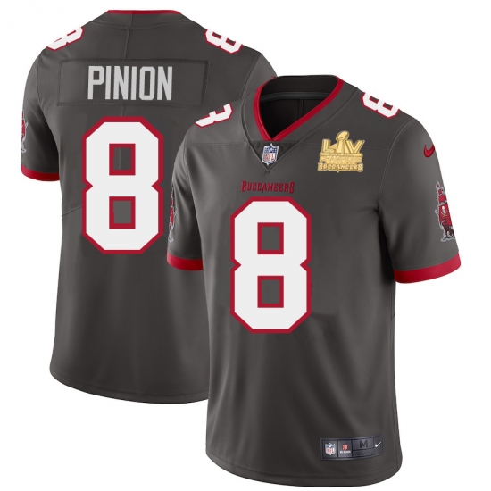Men Tampa Bay Buccaneers 8 Bradley Pinion Men Super Bowl LV Champions Patch Nike Pewter Alternate Vapor Limited Jersey Men Tampa Bay Buccaneers 8 Bradley Pinion Men Super Bowl LV Champions Patch Nike Pewter Alternate Vapor Limited Jersey