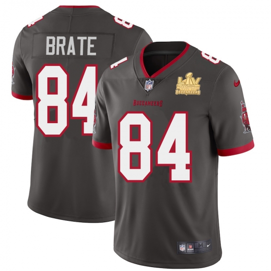Men Tampa Bay Buccaneers 84 Cameron Brate Men Super Bowl LV Champions Patch Nike Pewter Alternate Vapor Limited Jersey Men Tampa Bay Buccaneers 84 Cameron Brate Men Super Bowl LV Champions Patch Nike Pewter Alternate Vapor Limited Jersey