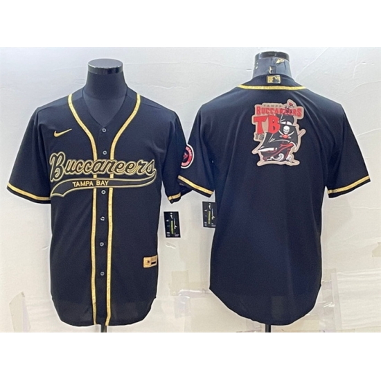 Men Tampa Bay Buccaneers Black Gold Team Big Logo With Patch Cool Base Stitched Baseball Jersey Men Tampa Bay Buccaneers Black Gold Team Big Logo With Patch Cool Base Stitched Baseball Jersey